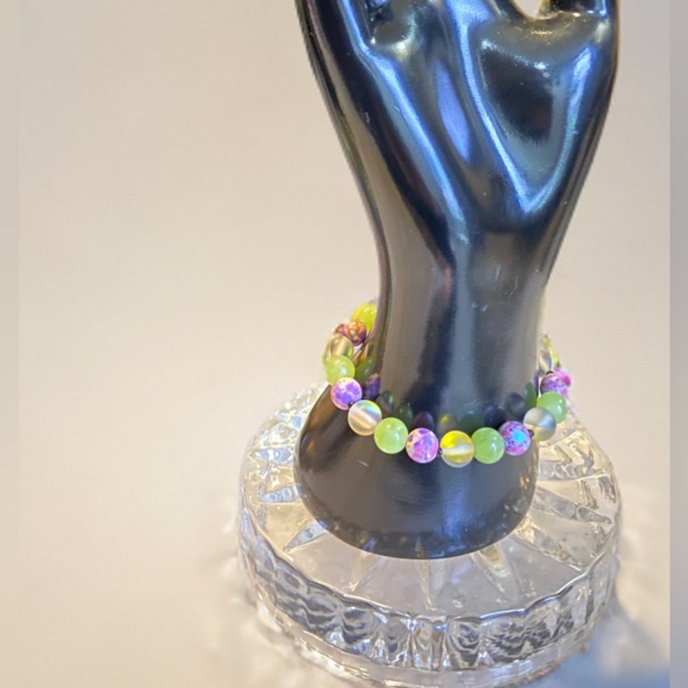 Handmade Green Yellow Purple Gemstone Bracelet